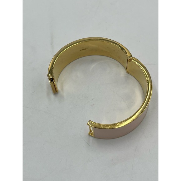 J. Crew Light Pink Wide Hinged Gold Tone Bangle Bracelet - Picture 6 of 13